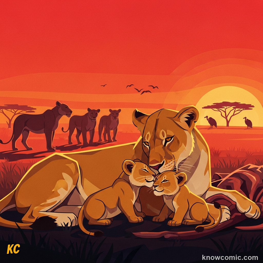 Lions sharing a wildebeest kill as a pride family unit together