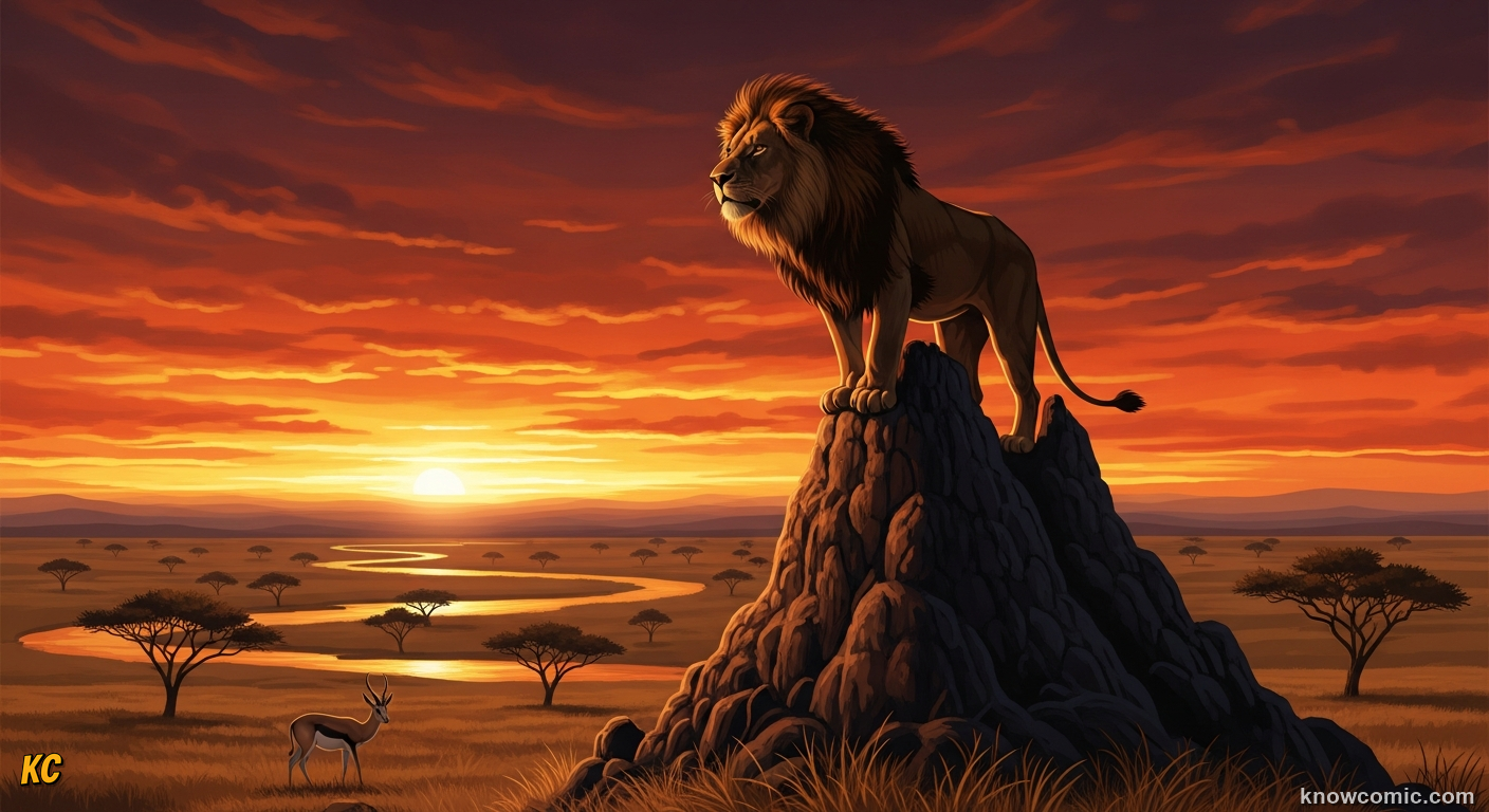 Male lion spraying scent to mark pride territory boundary on savanna