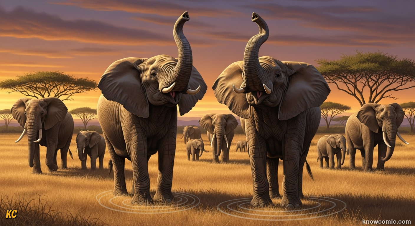 Elephant sending low infrasound rumbles through ground to communicate with distant herd