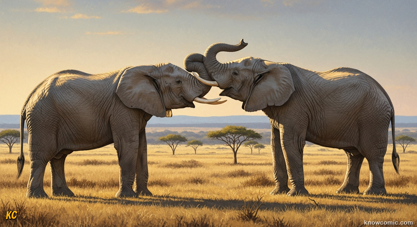 Elephants touching trunks gently near bones of a deceased family member
