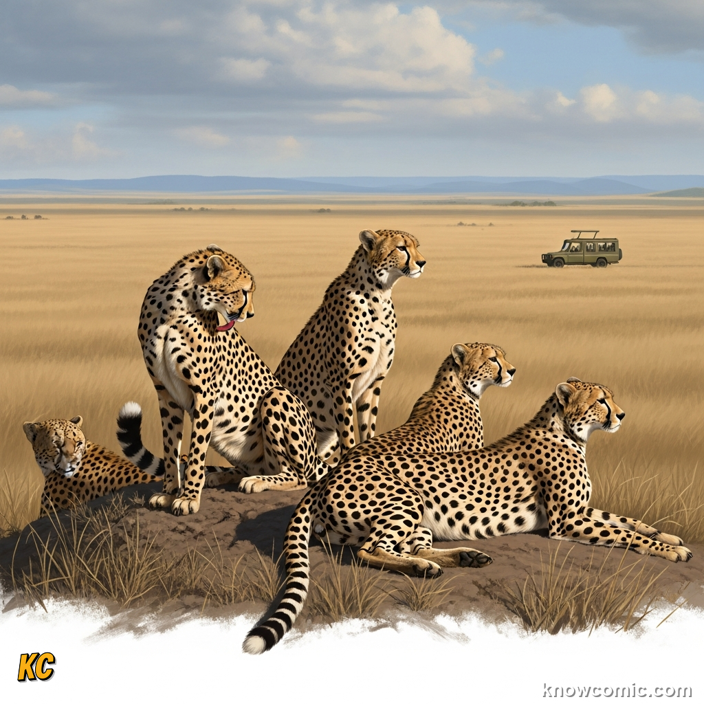 Wildlife photographer using a long lens to photograph a cheetah ethically from distance