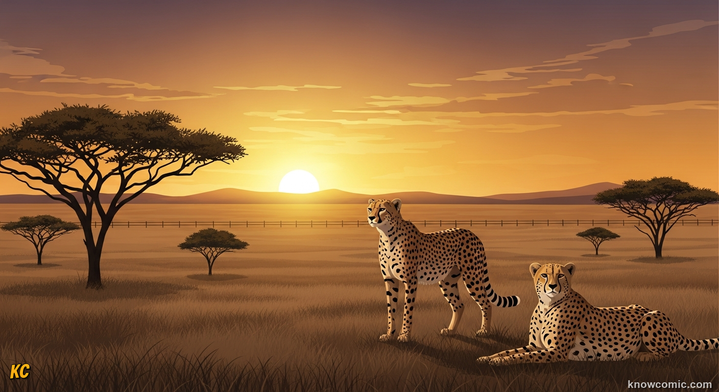 Cheetah standing in vast connected savanna protected from habitat fragmentation