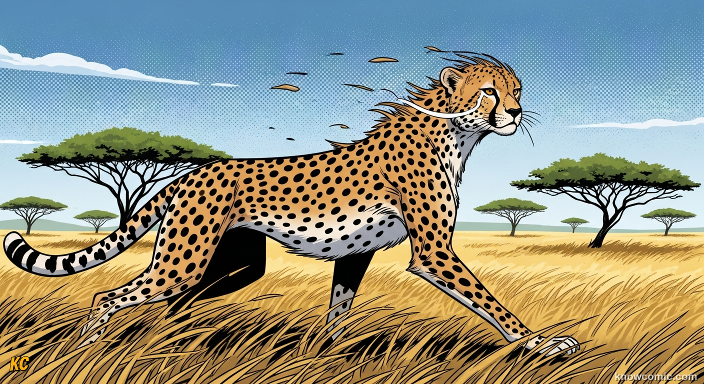 Cheetah at full sprint across open golden savanna reaching over 100 kilometres per hour