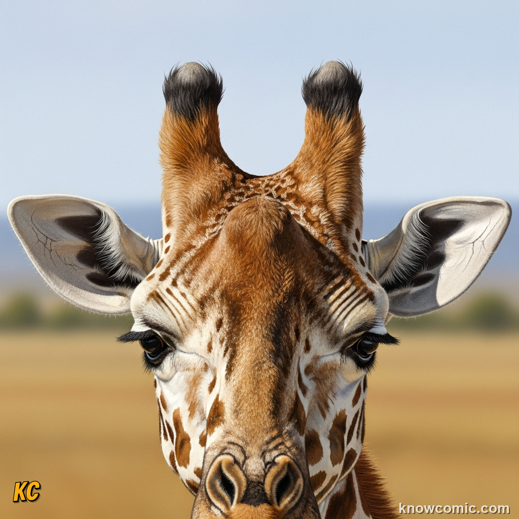 Close-up of giraffe head showing bony ossicone knobs on top of the skull