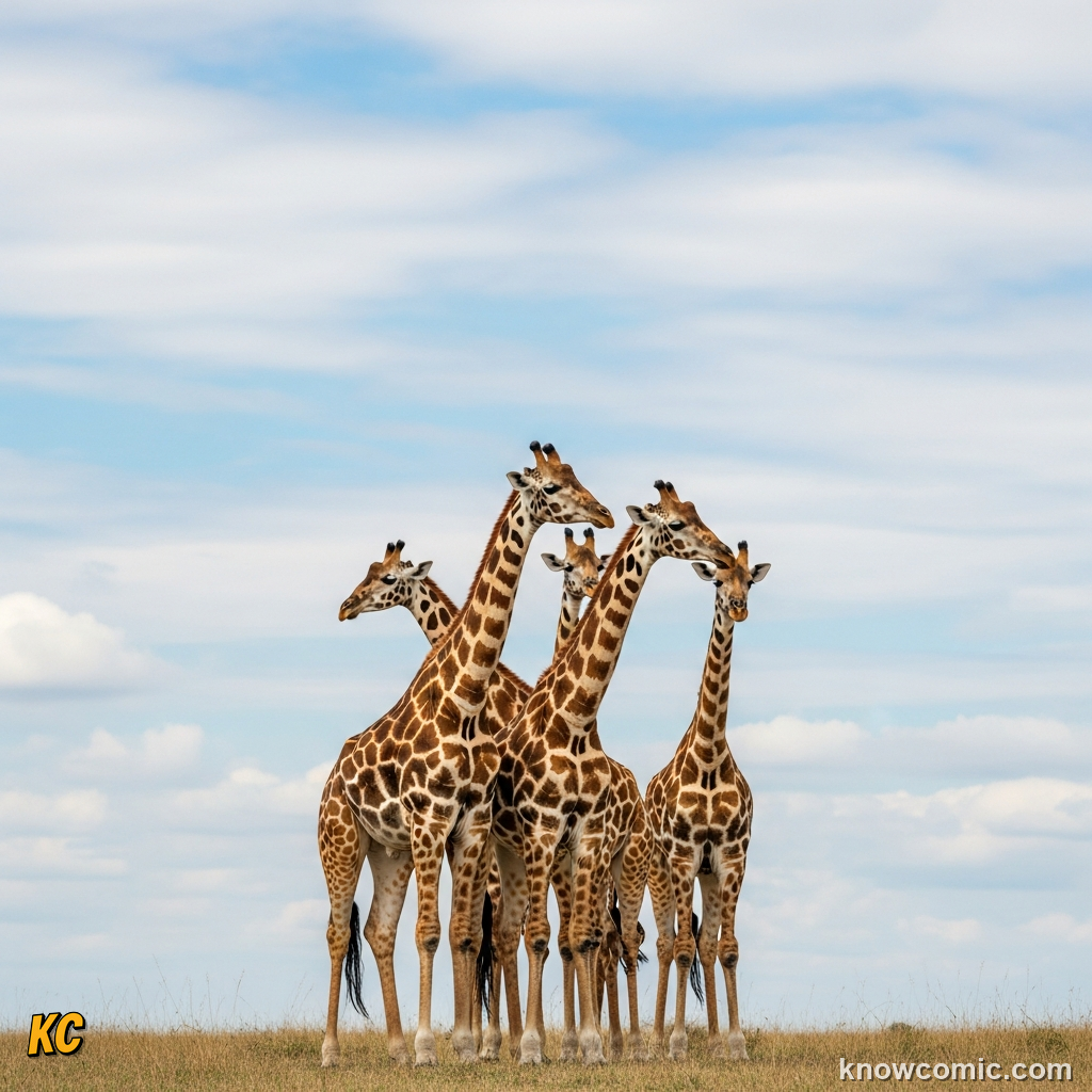 Group of giraffes standing tall scanning the open horizon for approaching predators