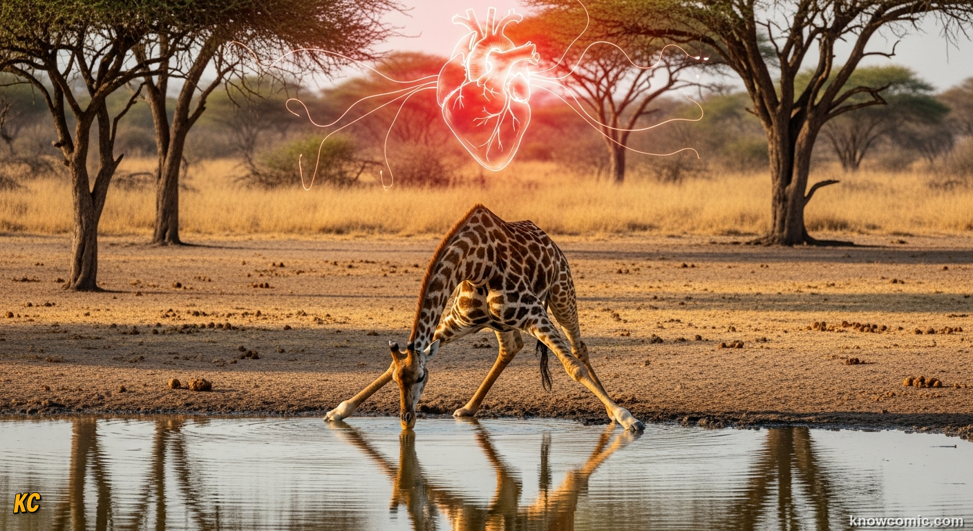 Diagram showing giraffe cardiovascular system pumping blood two metres up to the brain