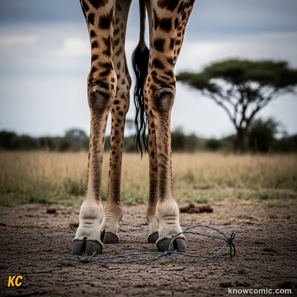 Wire snare loop set in bush threatening giraffe and other wildlife as bycatch
