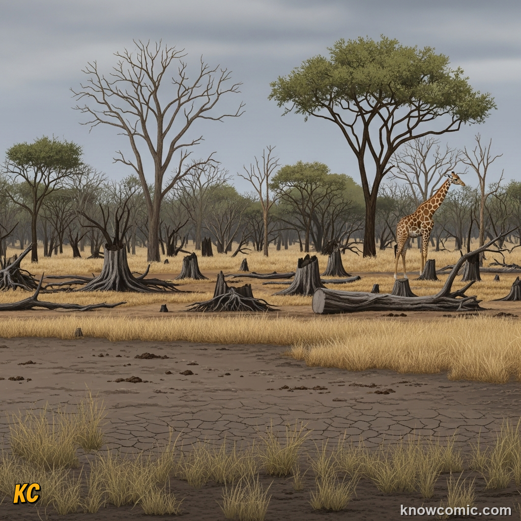 Farmland and charcoal cutting replacing the woodland habitat that giraffes need