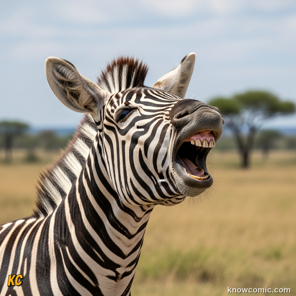 Zebra with ears swivelled sharply giving an alarm bark snort at a distant lion