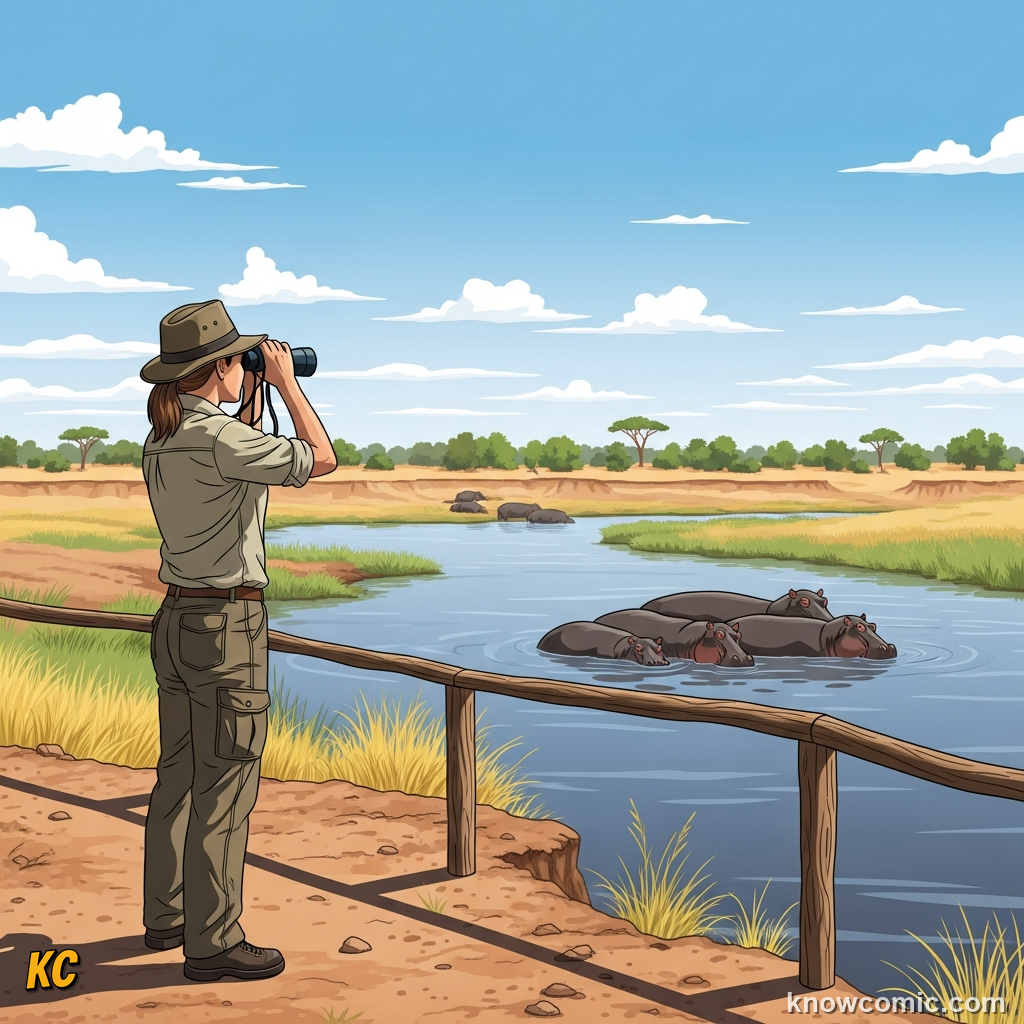 Warning sign reminding tourists to keep safe distance and never crowd hippos