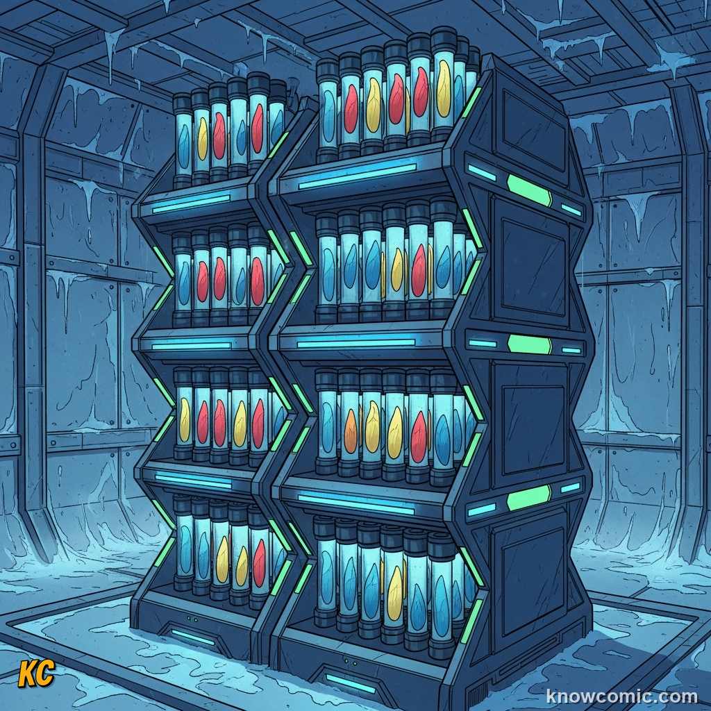 Comic illustration of the Svalbard Global Seed Vault preserved in Arctic ice