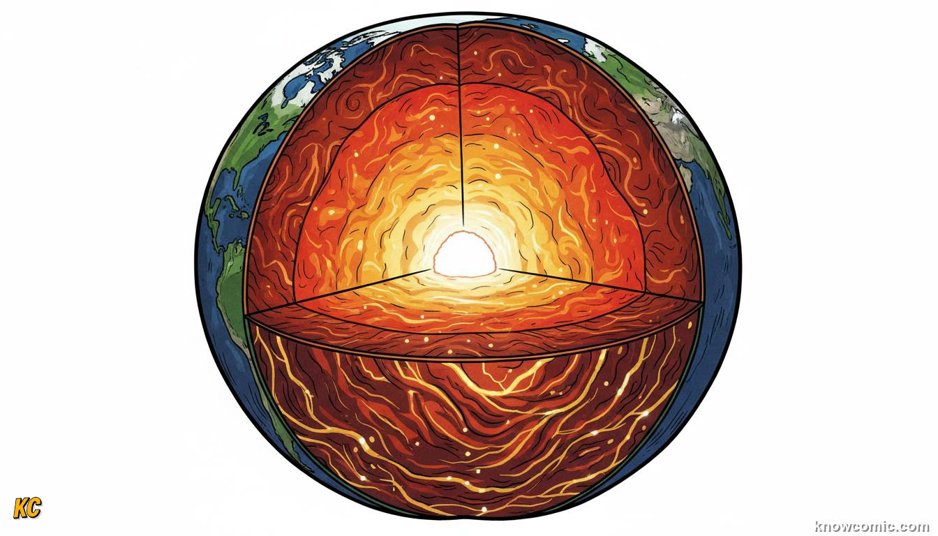 Cutaway diagram showing Earth ball with coloured crust mantle and core layers