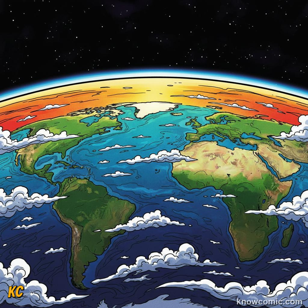 Thin blue atmosphere blanket of air wrapping the surface of Earth
