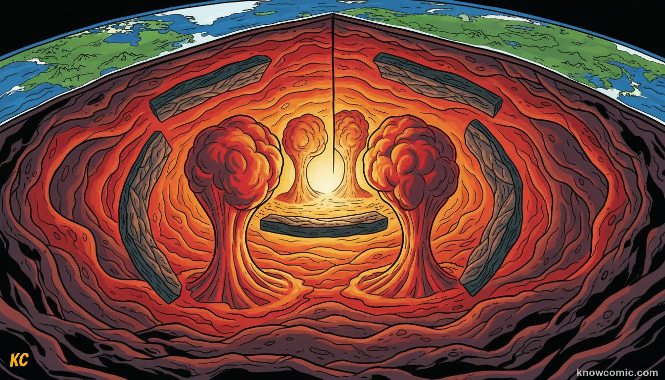 Mantle convection cells with flowing hot rock rising and sinking slowly