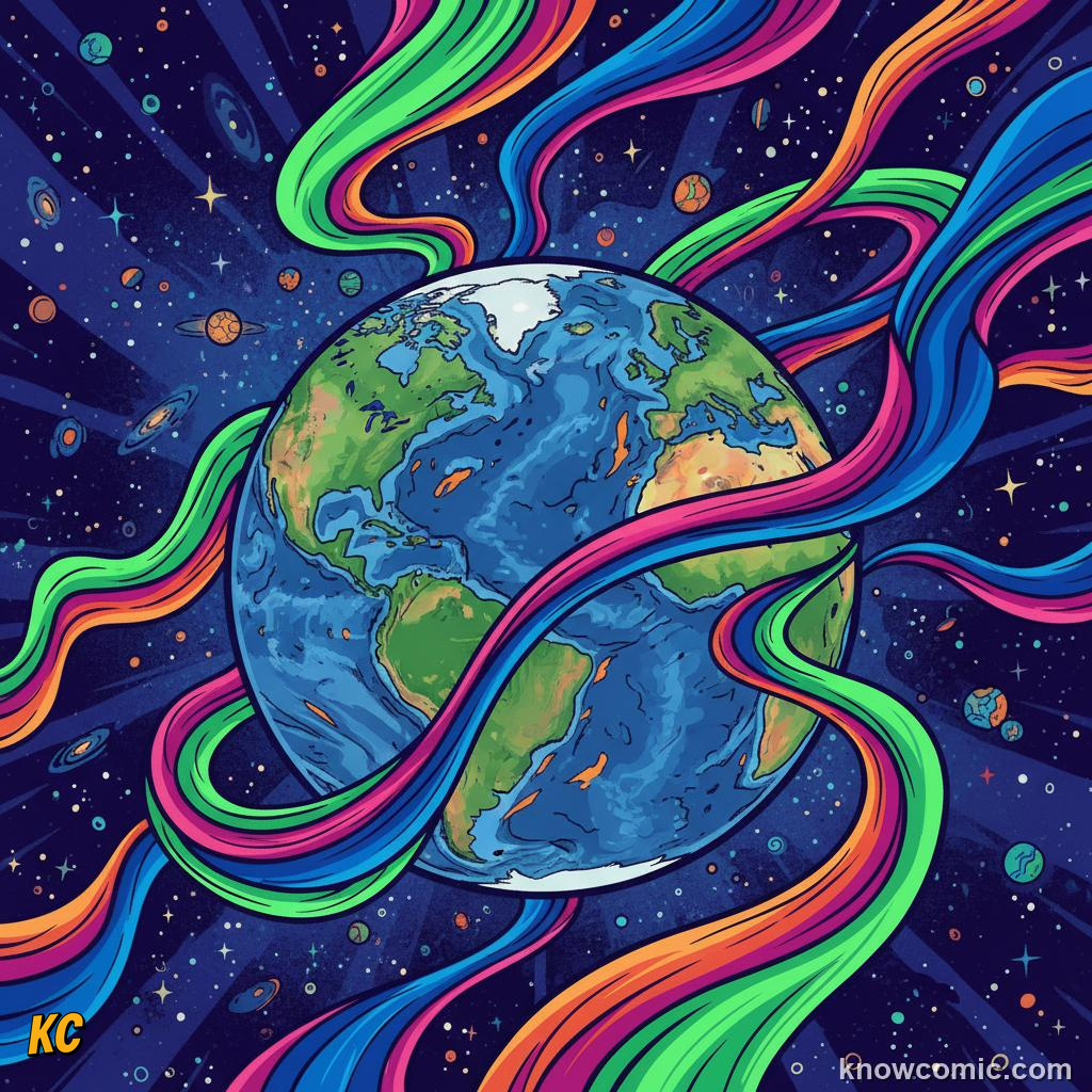 Magnetic field lines arching from pole to pole like a compass needle