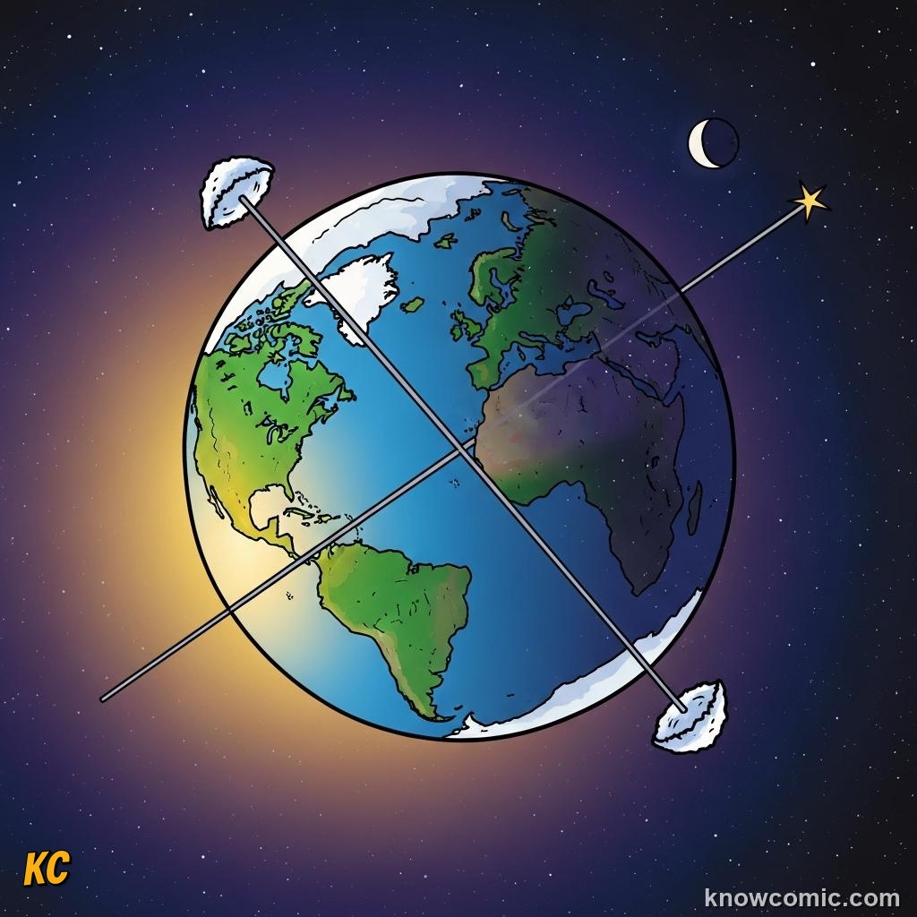 Earths axis as an imaginary line running from pole to pole through the planet