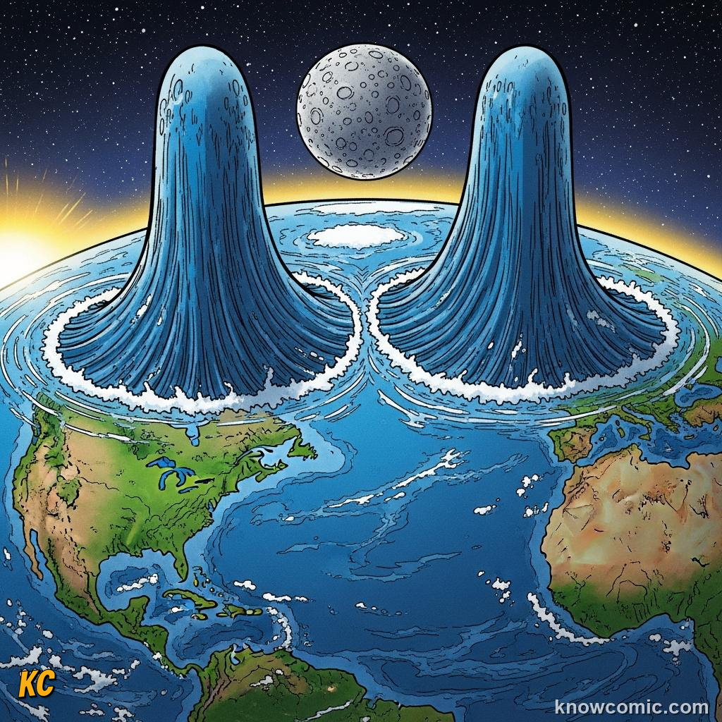 Two tidal bulges on opposite sides of Earth caused by Moon gravity