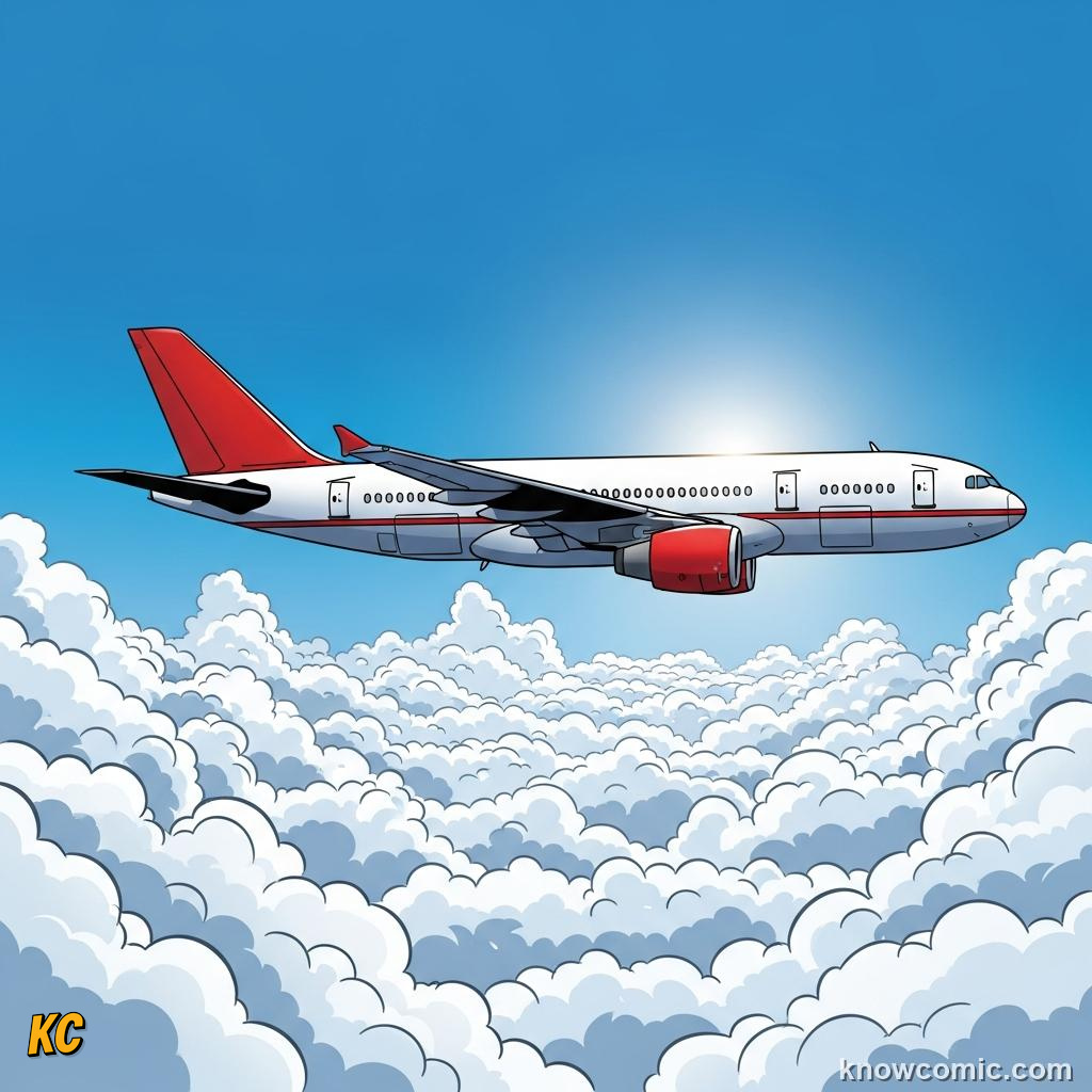 Jet aircraft flying near the tropopause above storm clouds below