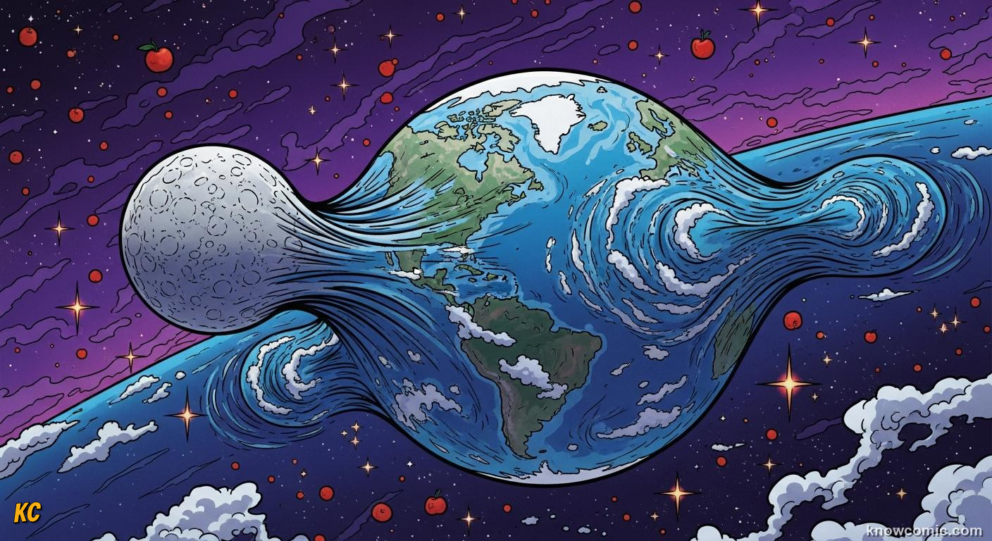 Moon tidal force creating two ocean bulges on opposite sides of Earth