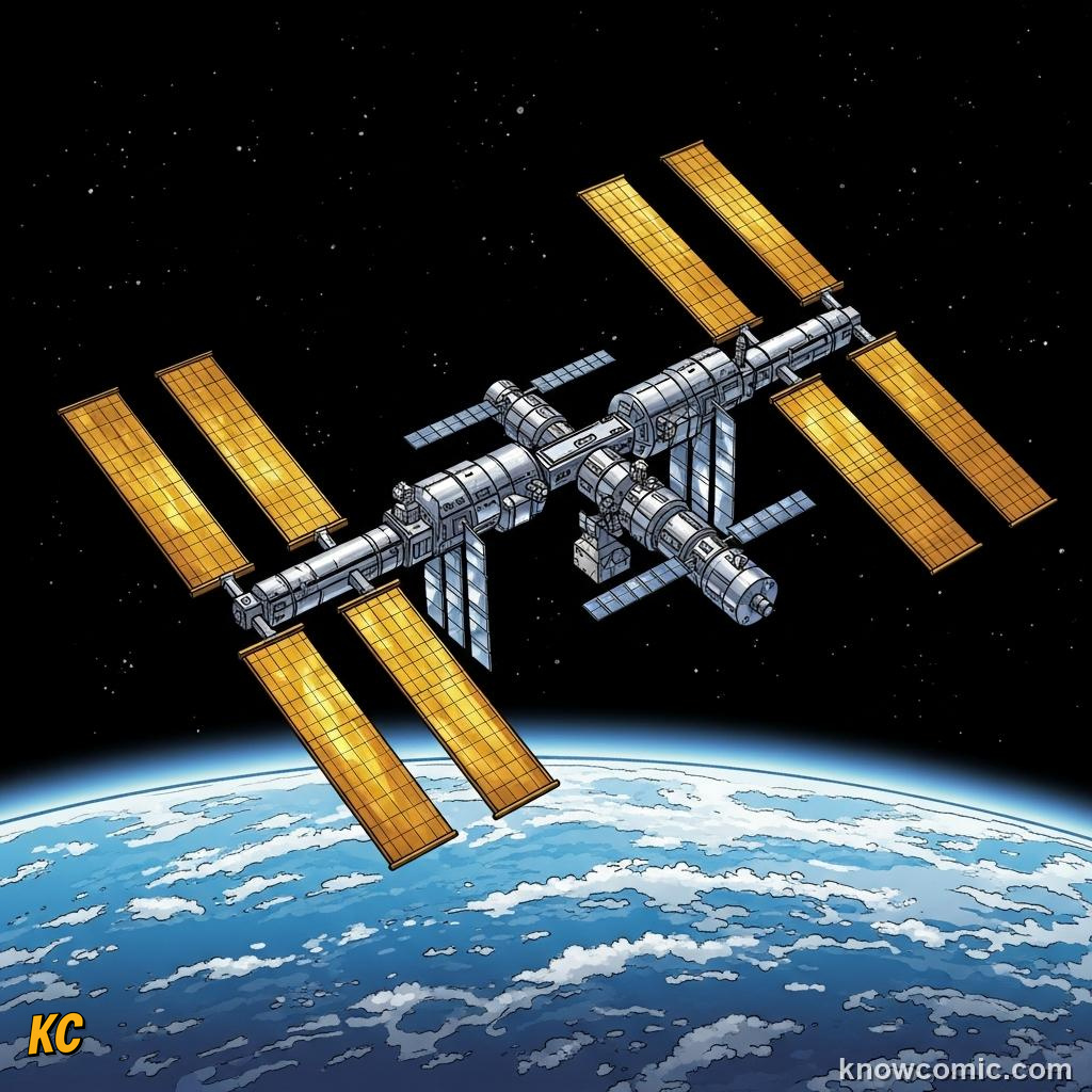 International Space Station completing a 90 minute orbit in microgravity