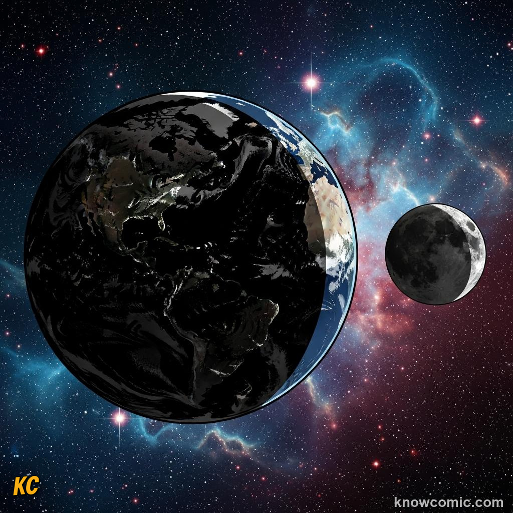 Moon size comparison showing one quarter the diameter of Earth