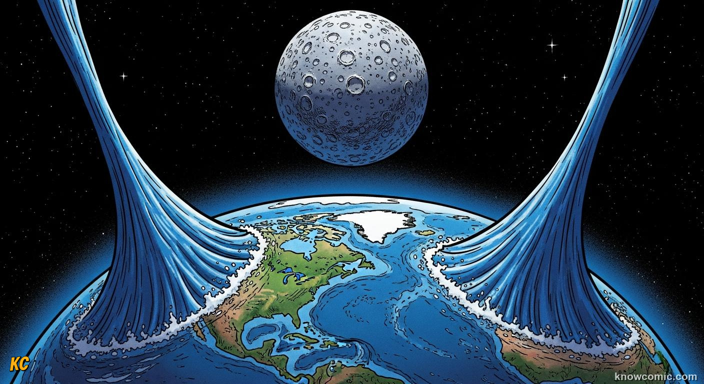 Two ocean tidal bulges chasing the Moon as Earth rotates each day