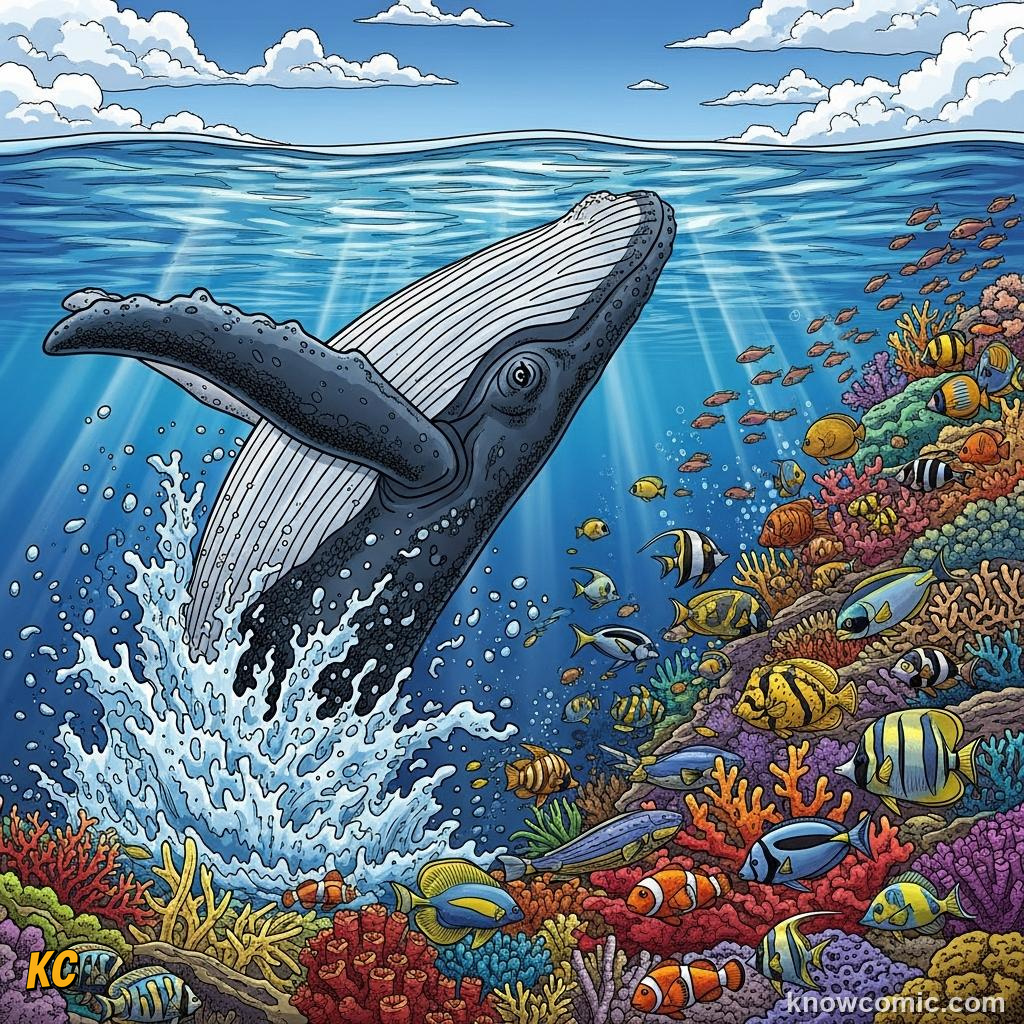 Whales mixing nutrients and coral reef biodiversity in healthy ocean