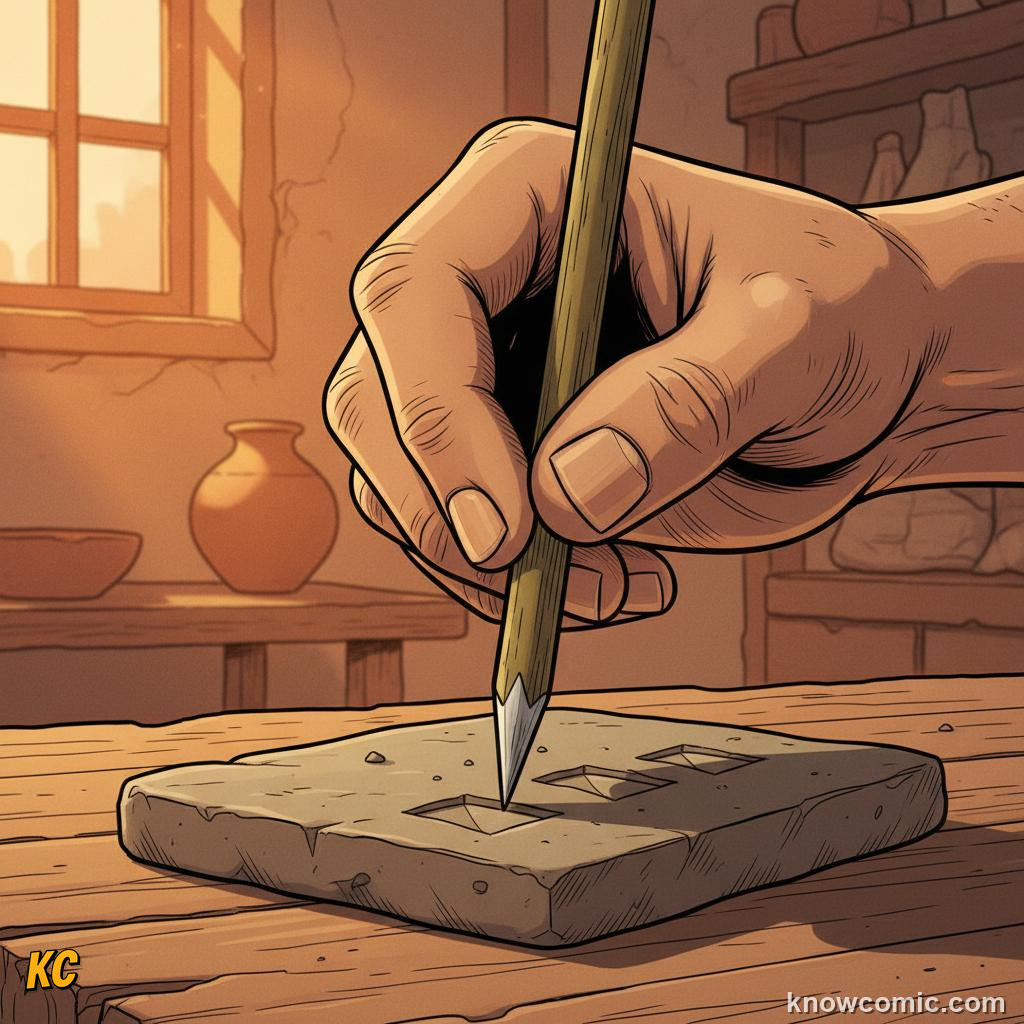 A cut reed stylus used by Sumerian scribes to press wedge marks into soft clay