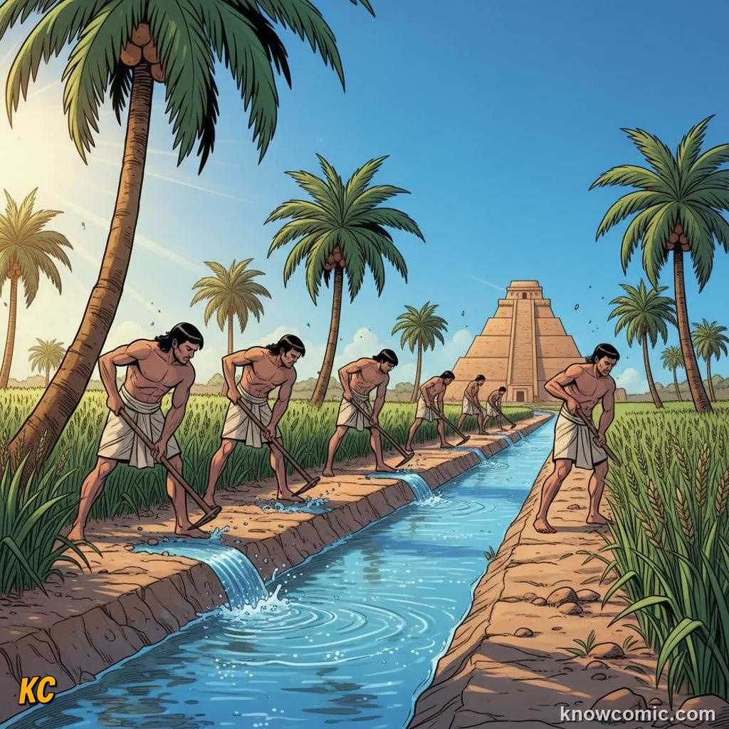 Ancient irrigation canal channeling water from the Euphrates river to dry farmland