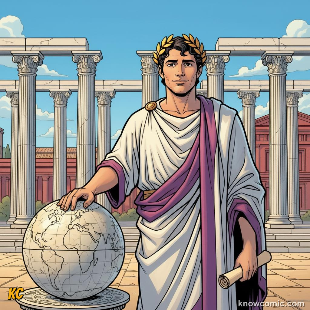 Augustus Caesar in imperial robes as the first Roman emperor crowned in 27 BCE