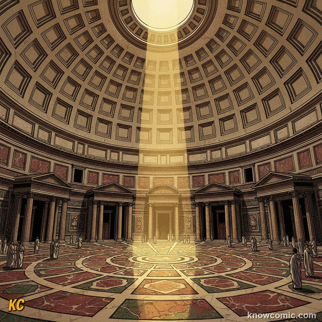 The Pantheon temple in Rome with its massive concrete dome and round oculus opening