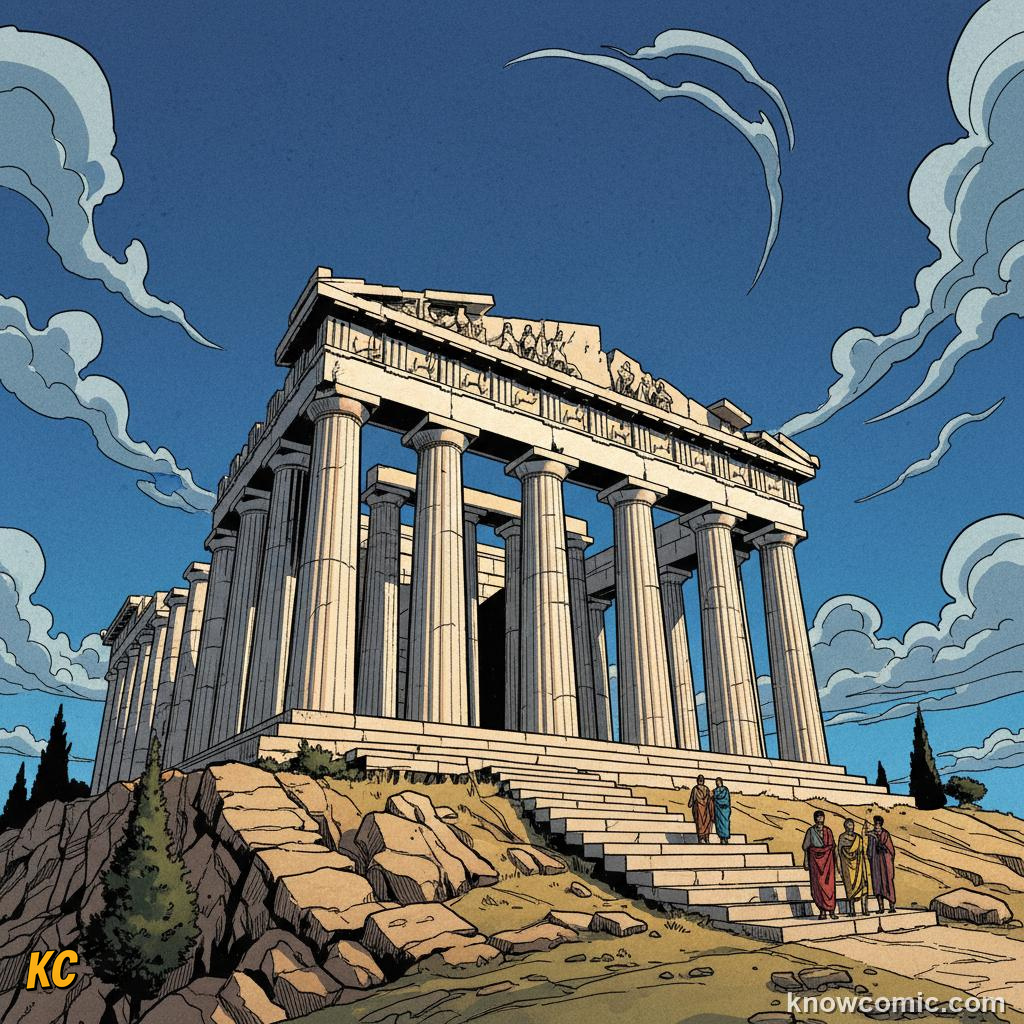 The Acropolis of Athens rising above the city with the white marble Parthenon temple