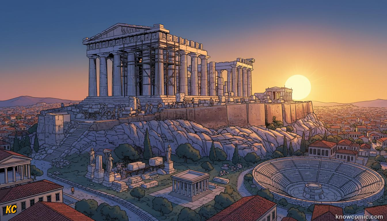 The Parthenon temple on the Athens Acropolis gleaming in white marble under Pericles in 447 BCE