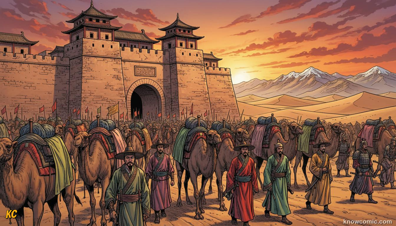 Han golden age scene with scholars, merchants, and bustling city life