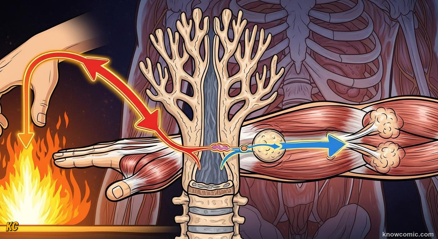 Spinal cord reflex shortcut bypassing the brain for instant protective reactions