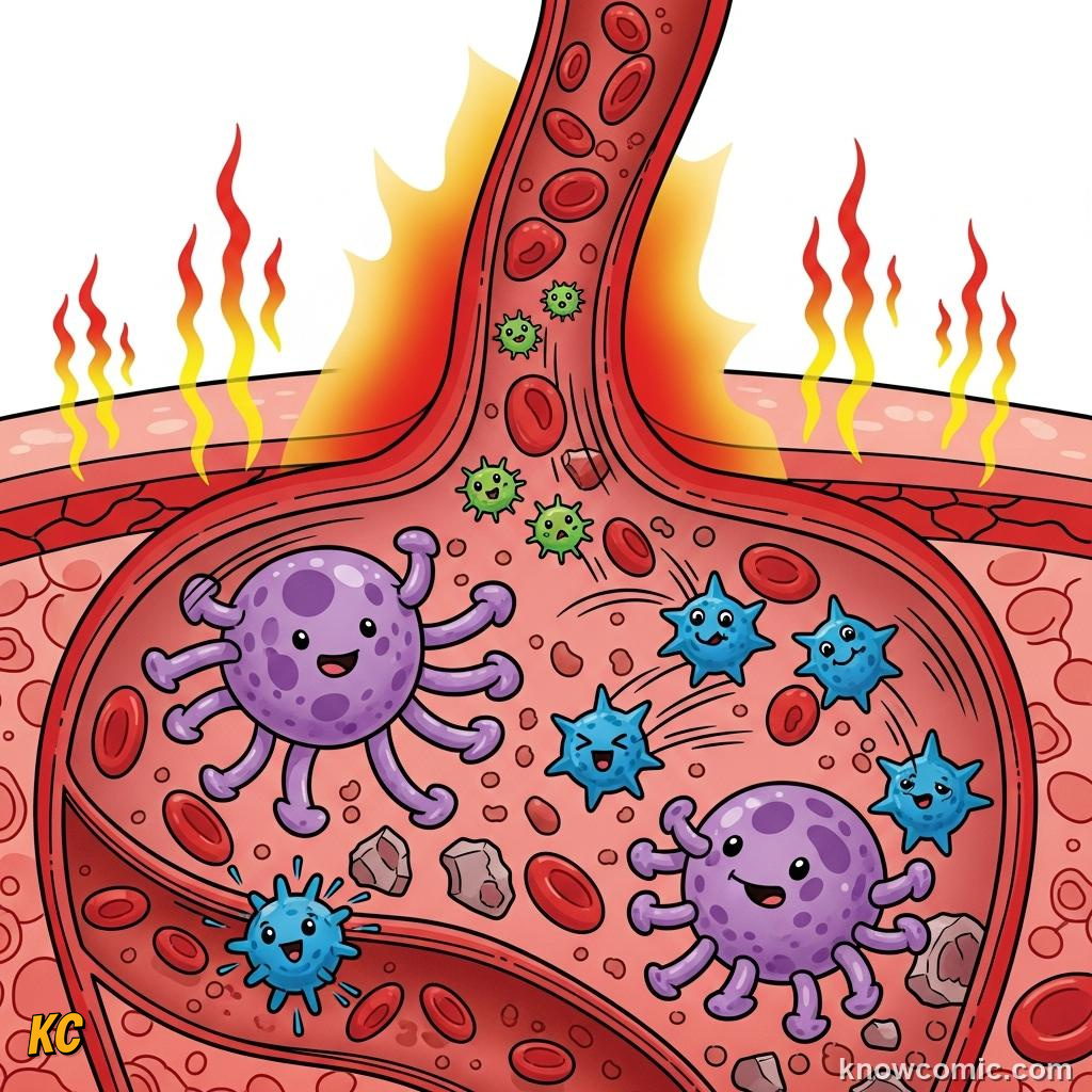 Inflammation response: heat and swelling as immune cells rush to the site of infection