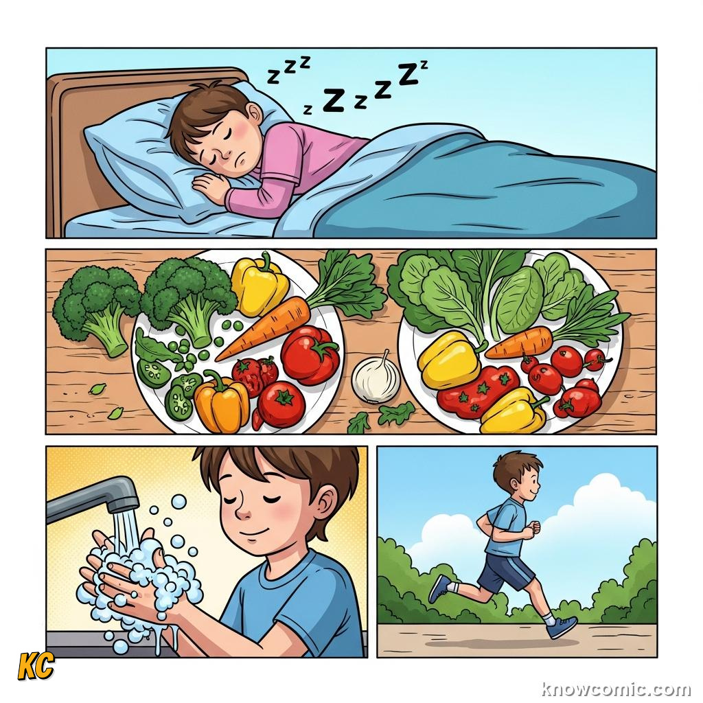 Immune system care habits: sleep, nutrition, exercise, and stress management