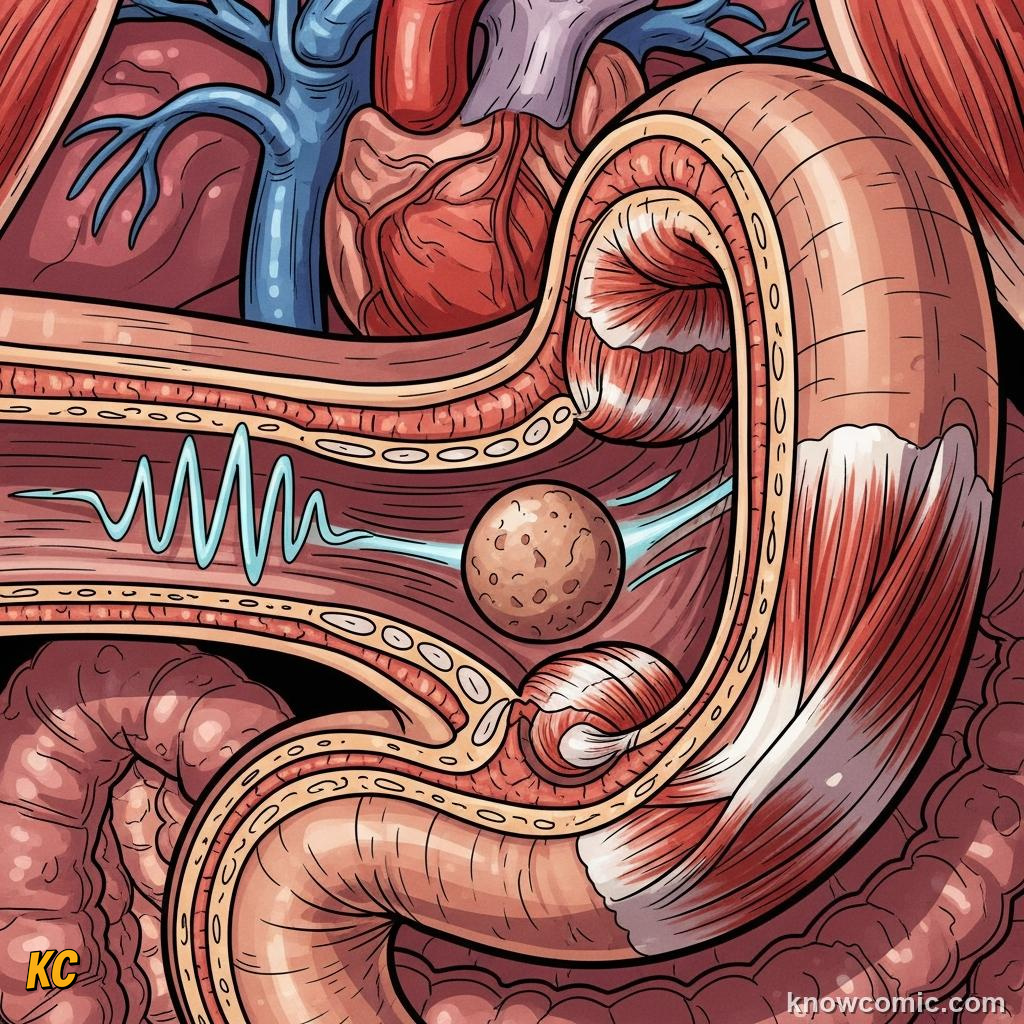 Food sliding down the esophagus tube using wave-like muscle contractions
