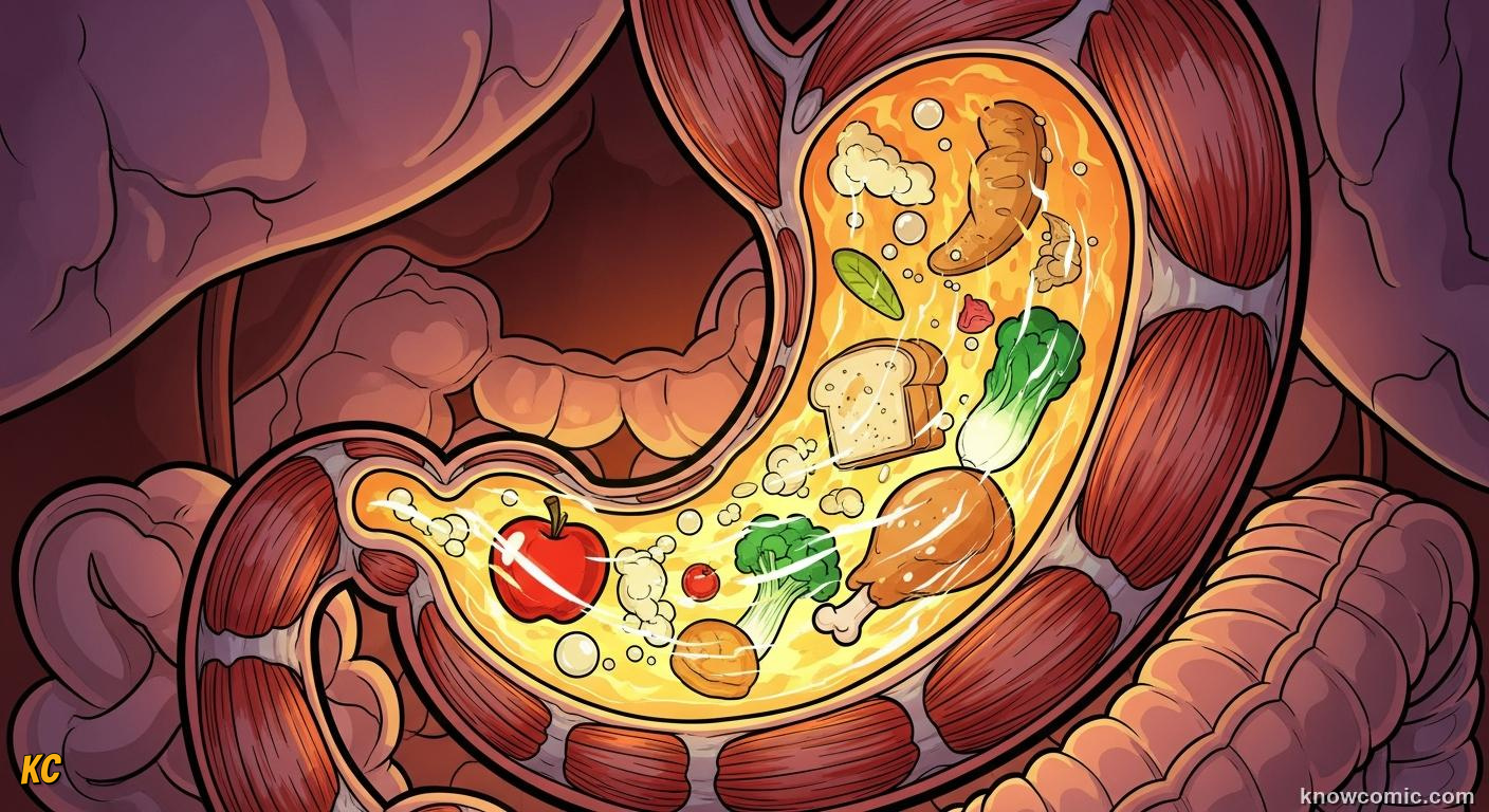 Stomach churning food with acid and enzymes into liquid chyme