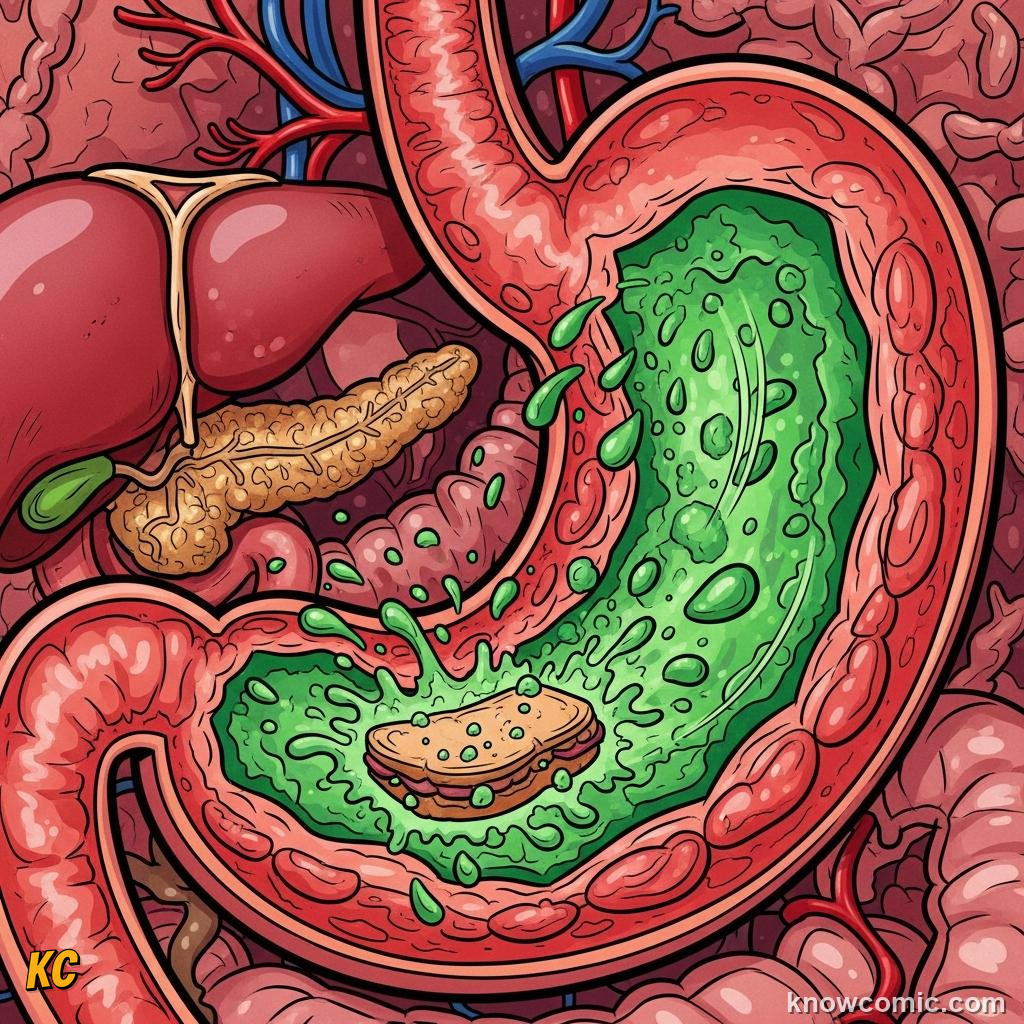 Stomach mucus lining shielding itself from its own corrosive acids