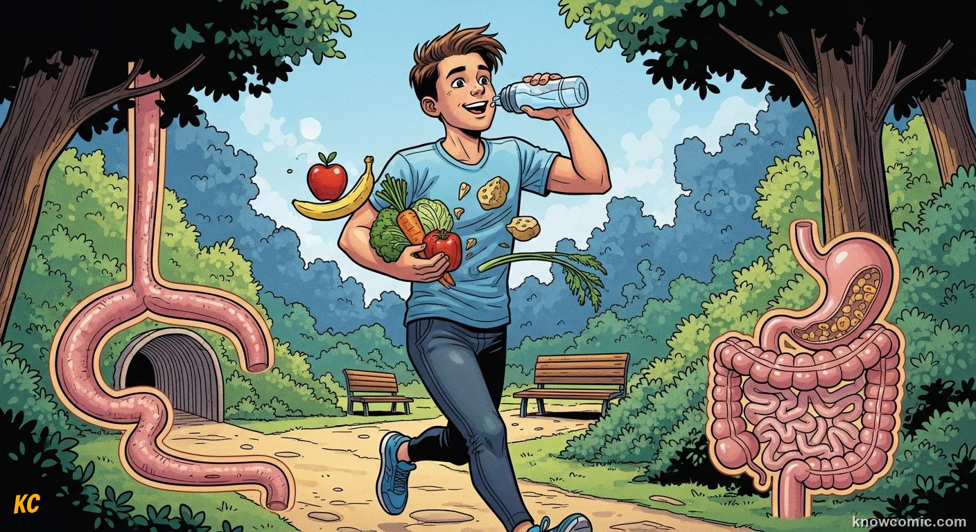 Healthy diet fuelling the 9-metre digestive pipeline with fibre, water, and nutrients