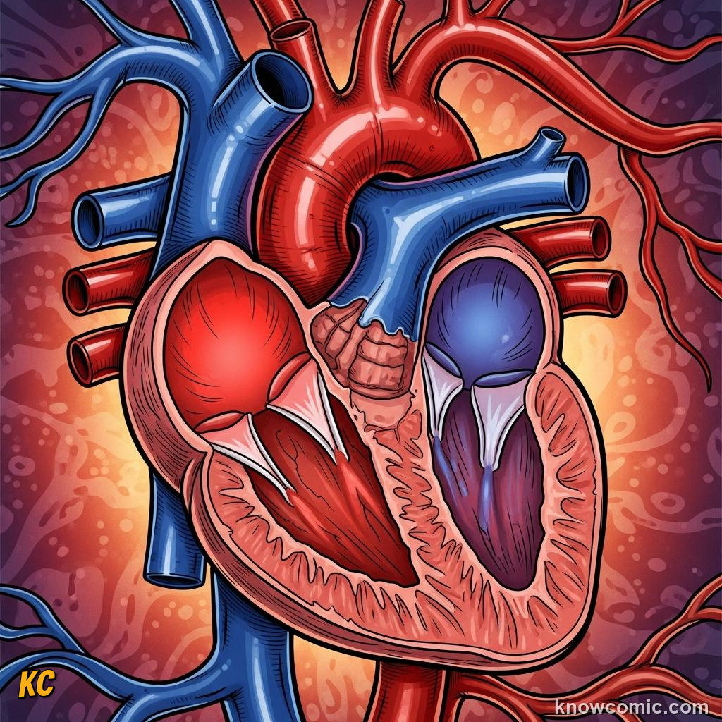 Heart's four chambers: two atria and two ventricles beating in perfect rhythm