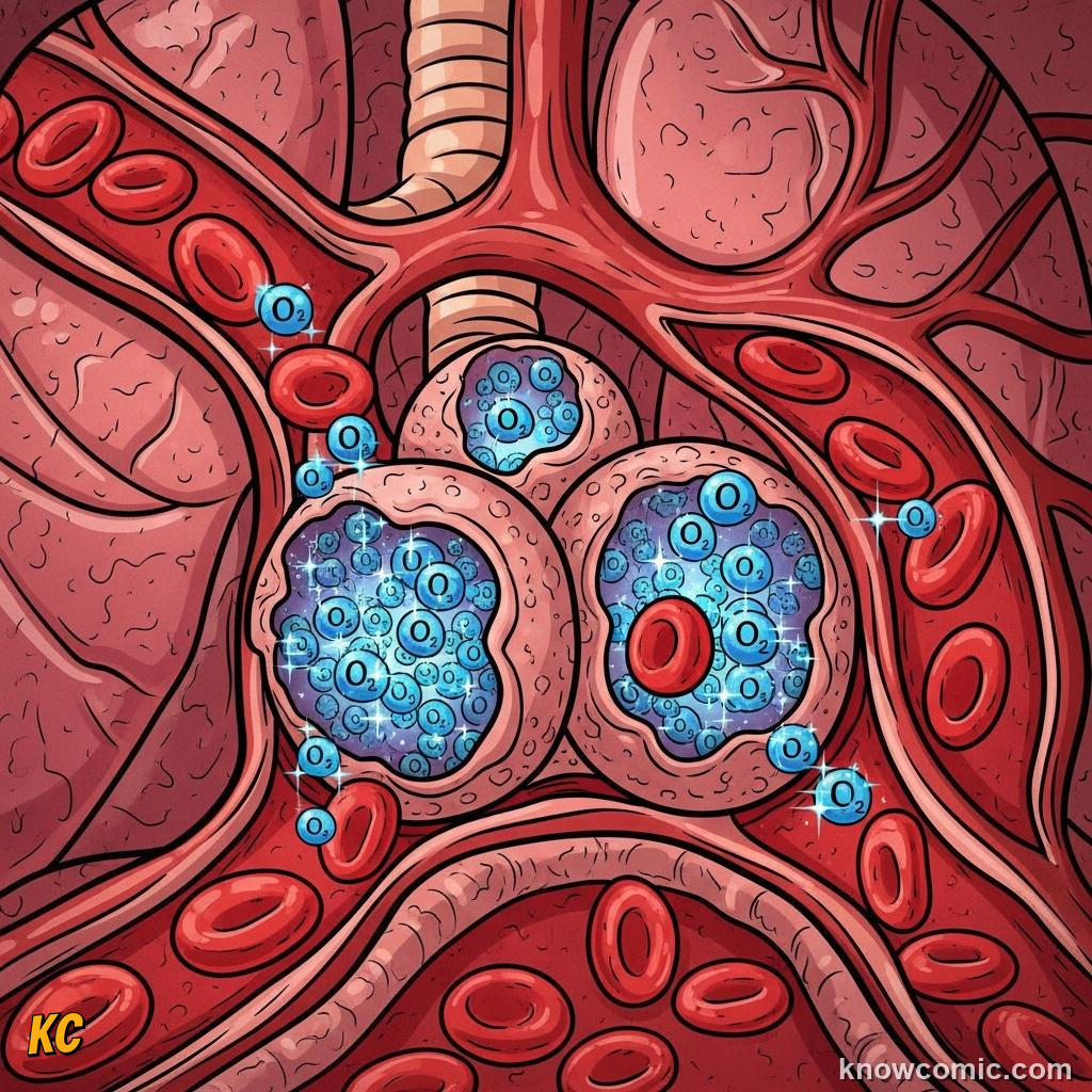 Gas swap in lung capillaries: carbon dioxide out, fresh oxygen in