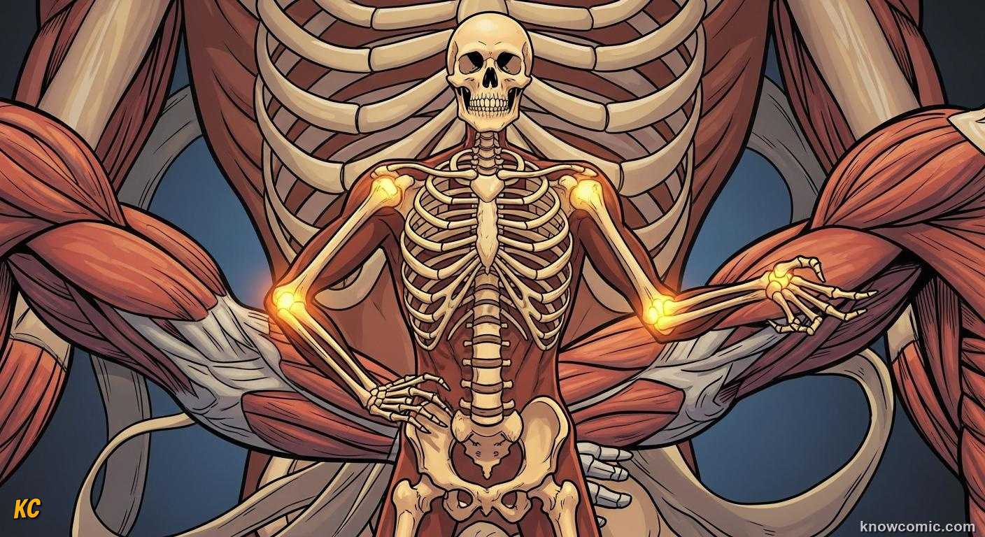 Human skeleton with 206 bones forming the body's rigid living scaffold and frame