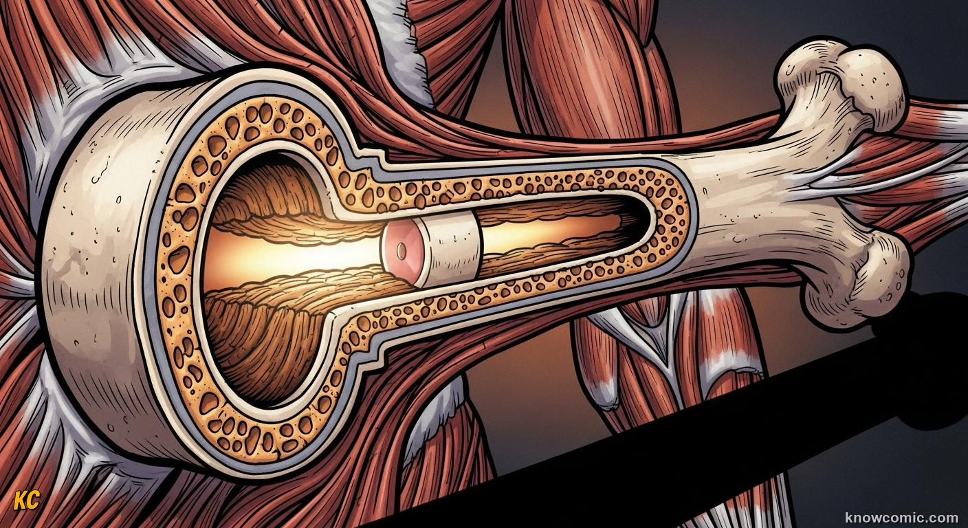 Cross-section of bone showing dense compact outer shell and lightweight spongy inner lattice