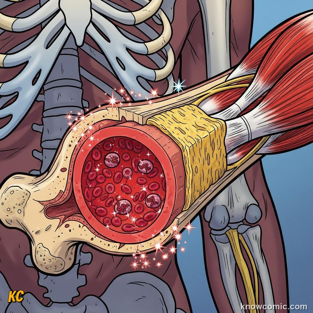 Red bone marrow inside spongy bone producing millions of blood cells daily