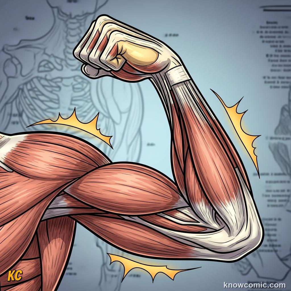 Muscle pairs working as teams: bicep and tricep pulling in opposite directions