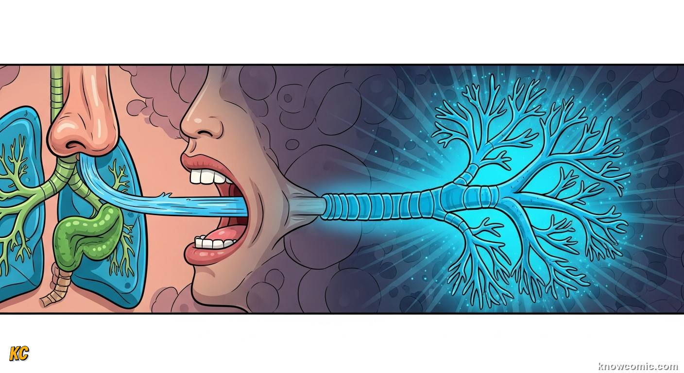 Respiratory system: nose, mouth, trachea, and branching bronchial tree leading air to the lungs
