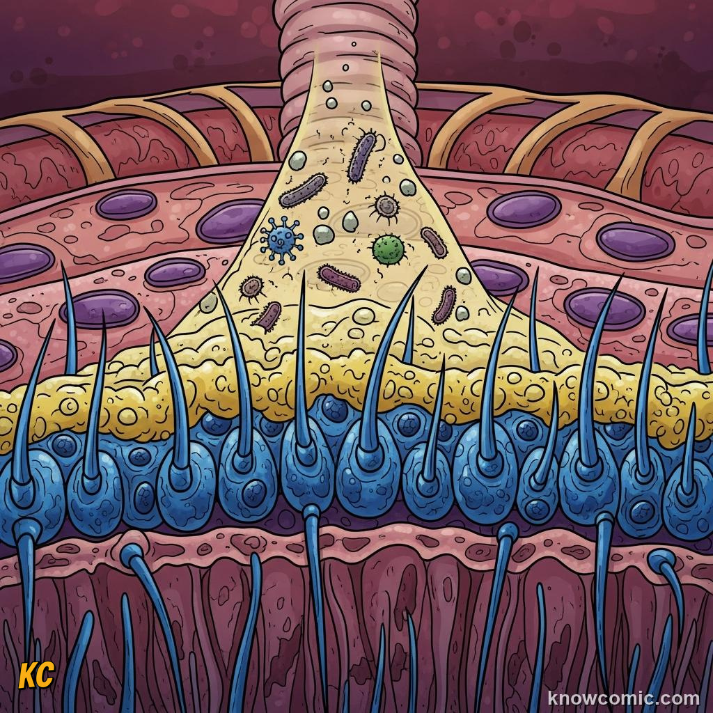 Cilia sweeping the airway clean with constant wave-like beating motions