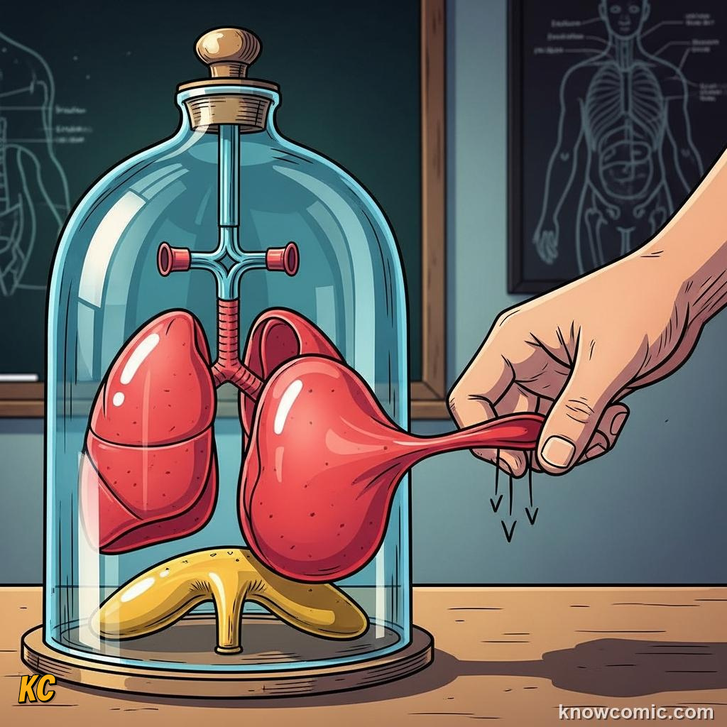 Lungs expanding like balloons as the diaphragm contracts and pulls downward